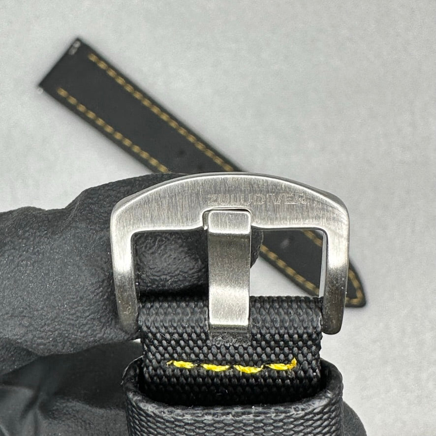 Zuludiver Black Sailcloth Strap w. Yellow Stitching 20mm